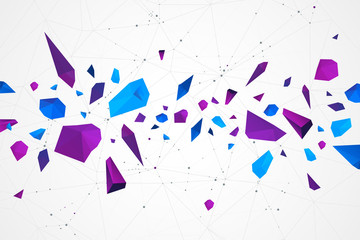 Abstract polygonal vector background with connecting dots and lines. Explode geometric shapes.