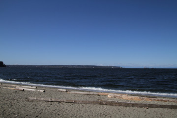 A beach on the edge of a bay