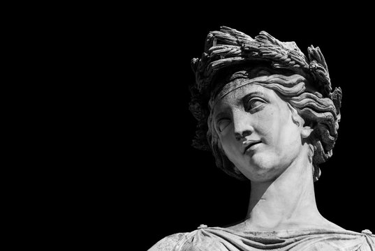 Ancient Roman or Greek neoclassical statue in Rome (Black adn White with copy space)