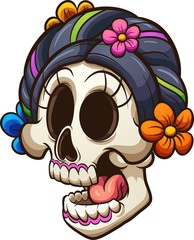 Traditional Mexican catrina skull. Vector clip art illustration with simple gradients. All in a single layer. 