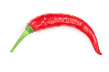 red hot chili pepper isolated on white background. Top view. Flat lay pattern