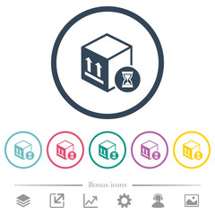 Package delivery in progress flat color icons in round outlines