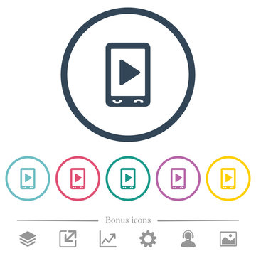 Mobile play media flat color icons in round outlines