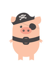 A pig in a pirate costume. A pig pirate, in a pirate hat. Cartoon, vector