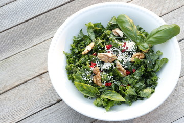 Vegetarian detox-salad from cabbage kale, walnuts and sesame