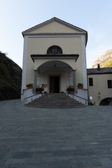 Fototapeta premium Front view of a small mountain church in Bard municipality