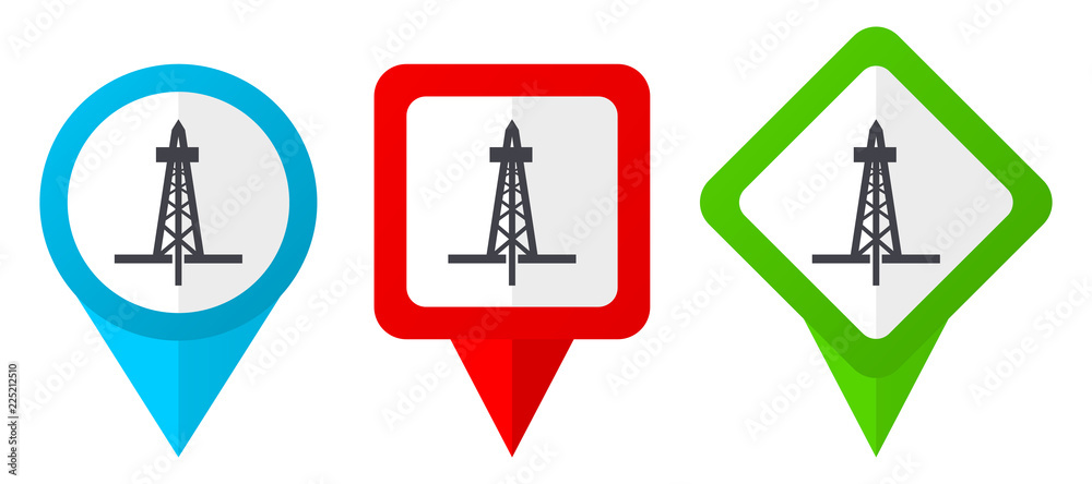 Aufkleber drilling red, blue and green vector pointers icons. set of colorful location markers isolated on whi