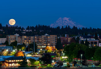 Full Moon Olympia And Mt Rainier