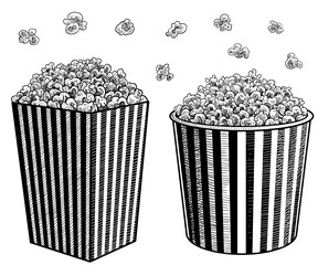 Popcorn in box illustration, drawing, engraving, ink, line art, vector