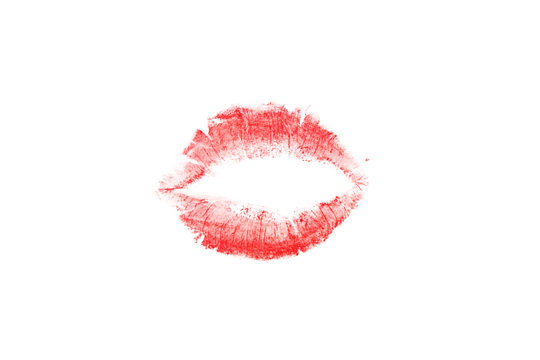Isolated female red lipstick kiss on white background