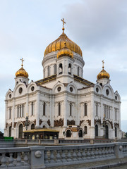 Fototapeta na wymiar The Cathedral of Christ the Saviour (Khram Khrista Spasitelya) is a Russian Orthodox cathedral in Moscow, Russia, on the northern bank of the Moskva River, near from the Kremlin.