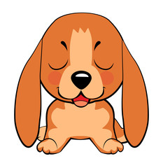Happy cartoon puppy sitting, Dog friend. Vector illustration. Isolated on white background.