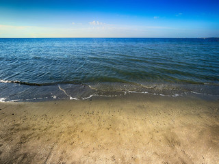 Ocean, water, nature, sand  & sky. Beautiful seascape. Summer beach background. Panoramic sea.
