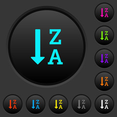Alphabetically descending ordered list dark push buttons with color icons