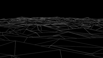 Abstract wireframe landscape. Abstract mesh landscapes. Polygonal mountains. 3D illustration.