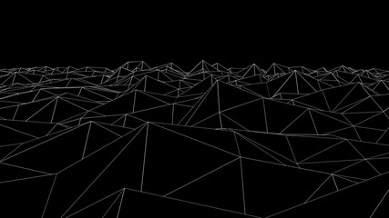 Abstract wireframe landscape. Abstract mesh landscapes. Polygonal mountains. 3D illustration.