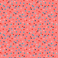 Warm irregular polka dot repeat pattern, seamless vector repat. Bright vivid colors.