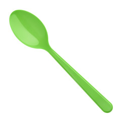 Green plastic spoon isolated on white background - 225216566