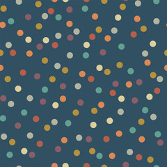 Beautiful smooth confetti pattern. Tasteful colors on dark background. Seamless repeat design.