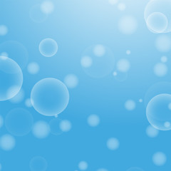 Light blue abstract background with a bokeh in the form of circles. Underwater world with air bubbles. Vector illustration.