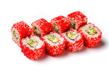 California sushi rolls set with crab isolated at white background.