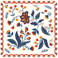 Set of floral embroidery style elements with folk blossoms and borders. Great for frames and borders, tunicas and textiles in general.