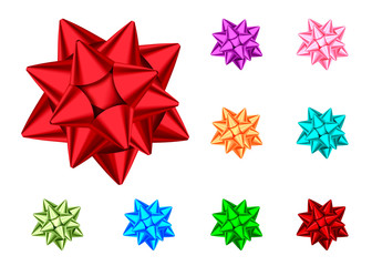 Blue,  red, green, pink, orange, purple  gift bow.