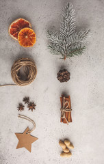 Christmas composition on a white background. Christmas flat lay.