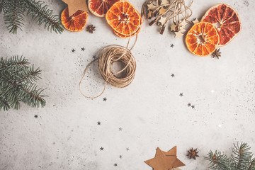 Christmas composition on a white background. Gifts and Christmas decorations.