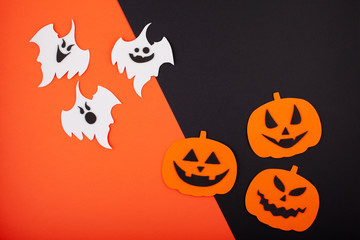Flat lay of accessory decoration Happy Halloween festival background concept