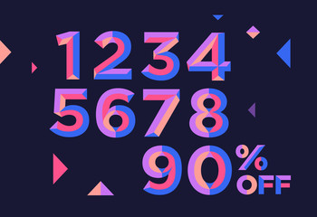 0, 1, 2, 3, 4, 5, 6, 7, 8, 9 numeral alphabet. Colorfull polygonal triangle Letter. Eps10. Vector Isolated Number.