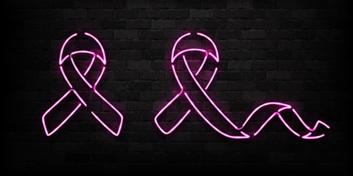 Vector realistic isolated neon sign of Pink Ribbon logo for decoration and covering on the wall background. Concept of October, Breast cancer awareness month.