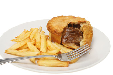 Pie and chips closeup