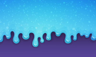 Dripping blue glitter slime on violet background. Vector illustration.