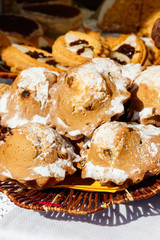 Tasty muffins with raisins and powdered sugar