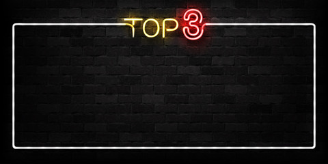 Vector realistic isolated neon sign of Top 3 frame logo for decoration and covering on the wall background.