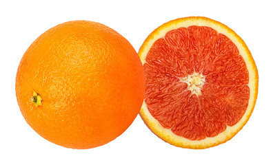 Juicy red orange isolated on white background with clipping path