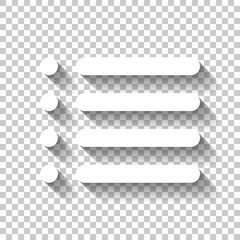 Simple list menu icon. White icon with shadow on transparent bac