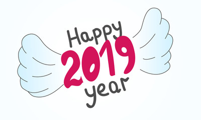 2019. Design of the inscription 2019. Design of the cup. The inscription of the New Year's card.