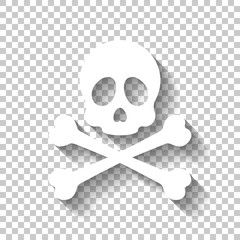 Skull and crossed bones. Simple icon. White icon with shadow on