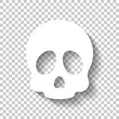 Simple skull icon. White icon with shadow on transparent backgro