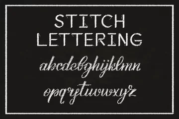 Fotobehang Vector realistic isolated stitch typography alphabet for decoration and covering on dark background. Concept of embroidery font. © comicsans