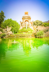 Park de la Ciutadella, famous site of Barcelona, Spain, toned