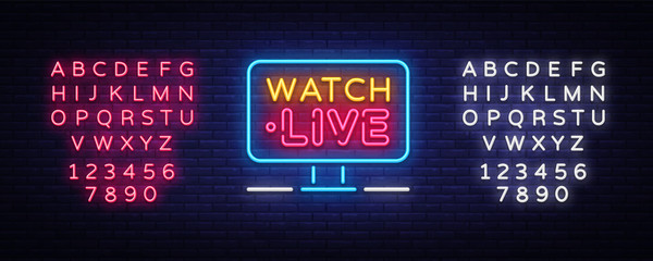 Fototapete Neon Sign Live Stream Design Element Light Banner Neon Signboard For News And Tv Shows As Well As Live Broadcasts Vector Illustration Editing Text Neon Sign Ivan