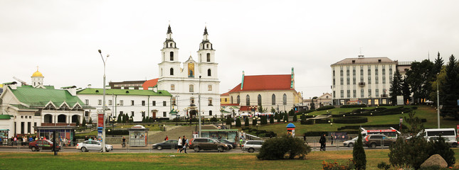 The capital of the Republic of Belarus is Minsk. Bogdanovicha Street. View of the Church of Saints Peter and Paul.
