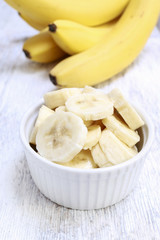 Bowl of sliced banana