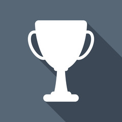 Silhouette of champions cup. Simple icon. White flat icon with l