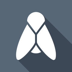 Silhouette of fly. Insect, nature icon. White flat icon with lon