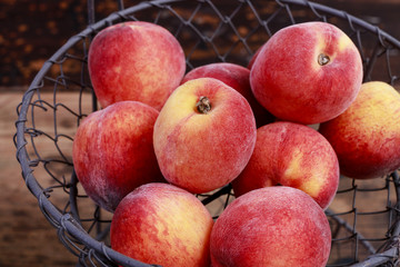 Basket of peaches.