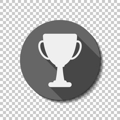 Silhouette of champions cup. Simple icon. flat icon, long shadow, circle, transparent grid. Badge or sticker style